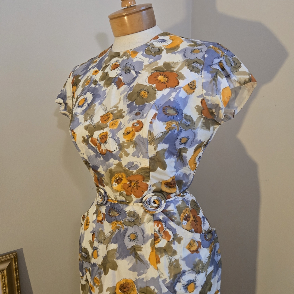 Vintage Silk Floral Print Dress With Pockets - Picture 3 of 8